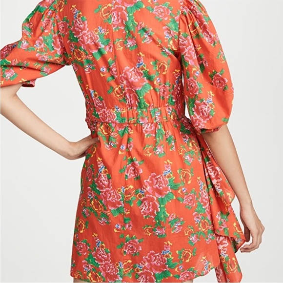 NWOT RHODE Pia Resort Red Floral Puff-Sleeve Ruched Mini Dress Size XS - Picture 5 of 16